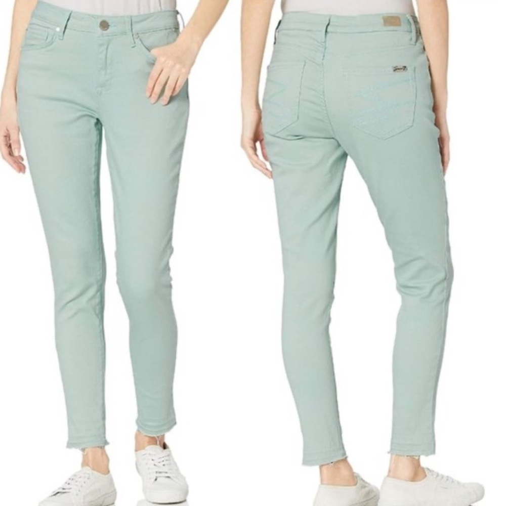 Seven7 Mint Green Skinny Jeans Stretch Cotton Mid-Rise Raw Ankle Hem